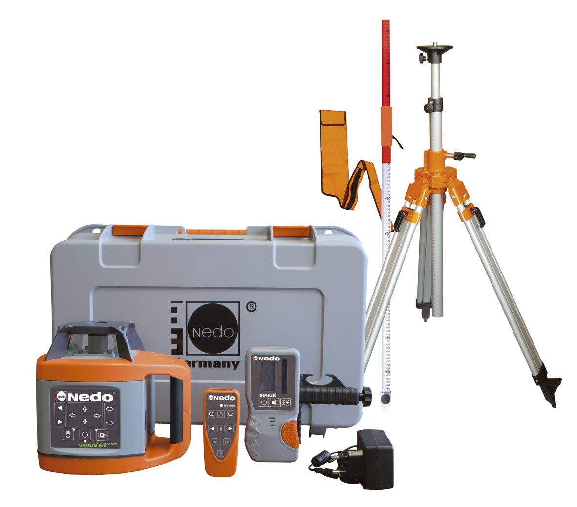 Nedo_Sirius_1_HV_green_Set.jpg NEDO SIRIUS 1 HV "green" im Set mit Stativ und Flexilatte - Rotationslaser horizontal & vertikal – Bild 1